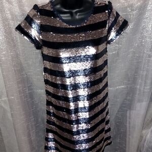 NWT GAP KIDS NAVY/GOLD SEQUIN FIT AND FLARE DRESS
